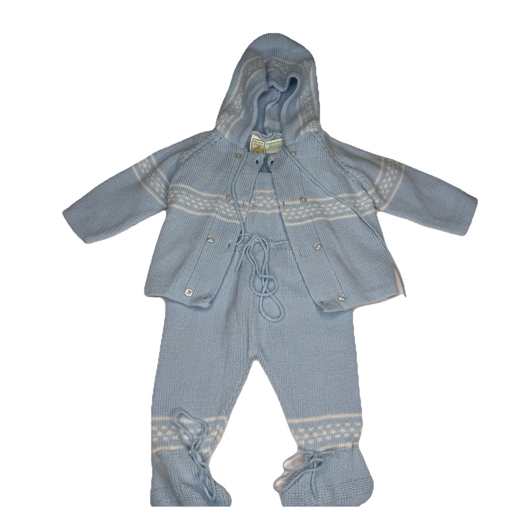 Vintage Baby‎ Footed Knit Sleeper Blue Set 9 months Jumper With Sweater Jacket